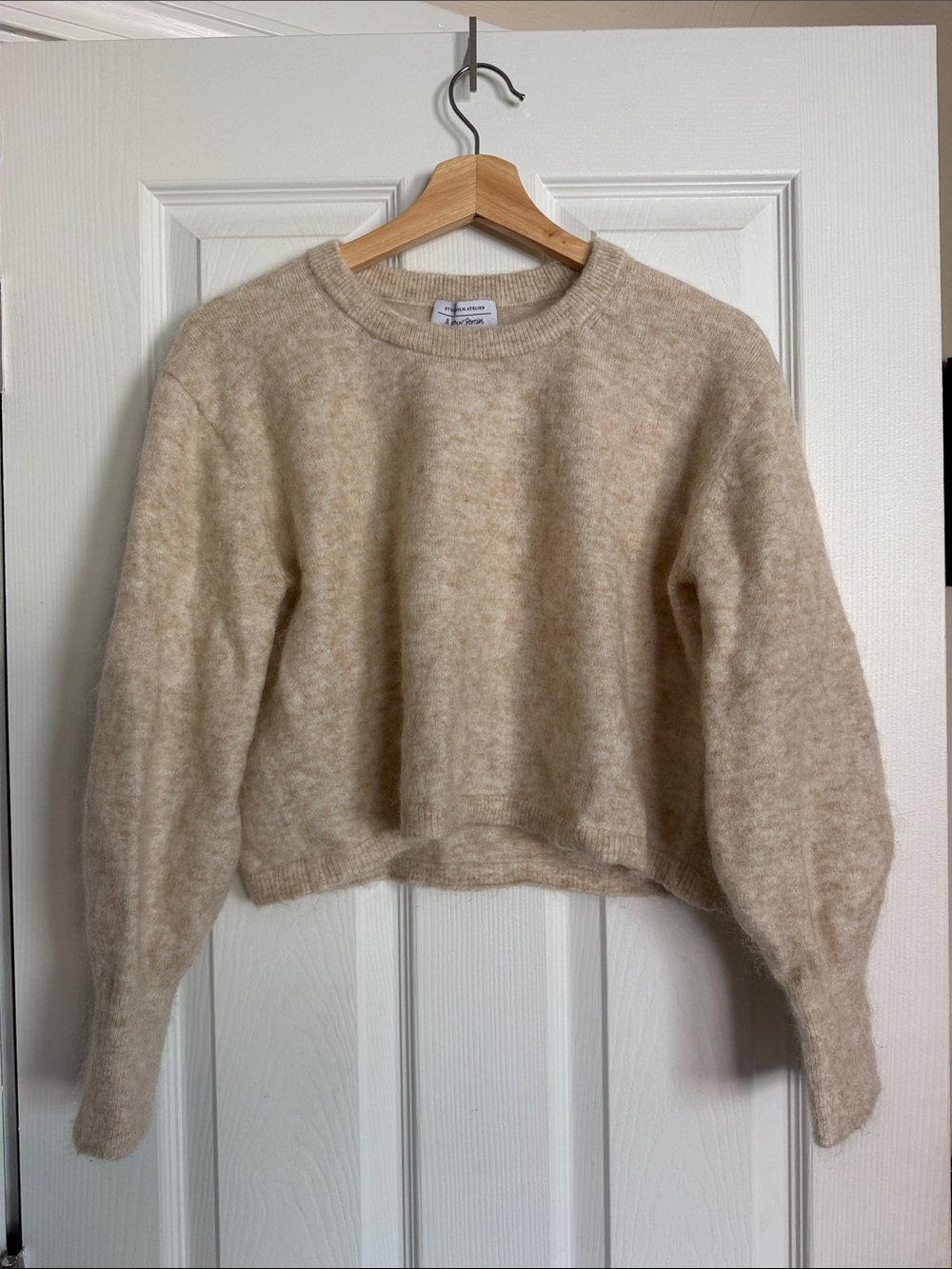 & Other Stories oatmeal/Cream cropped Mohair Crewneck Sweater, size XS